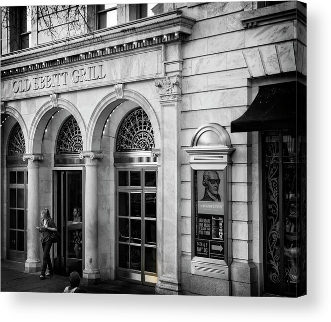 Washington Dc Acrylic Print featuring the photograph Old Ebbitt Grill In Black and White by Greg and Chrystal Mimbs