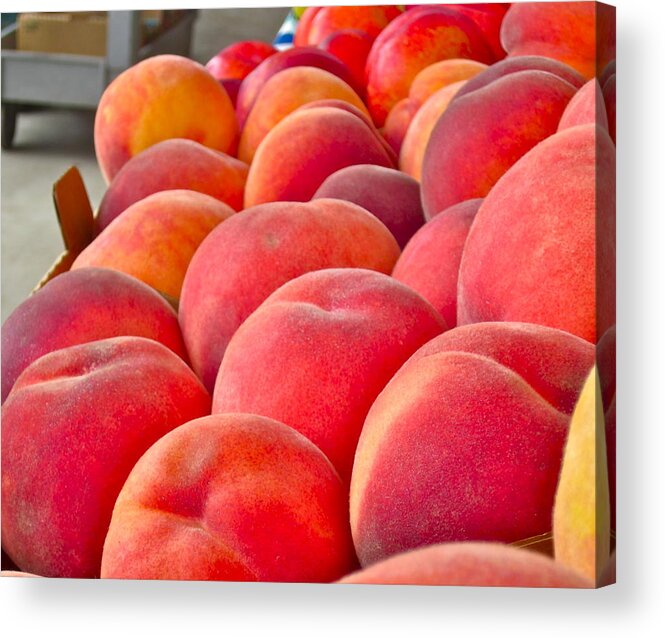 Photograph Of Peaches Acrylic Print featuring the photograph Peaches For Sale by Gwyn Newcombe