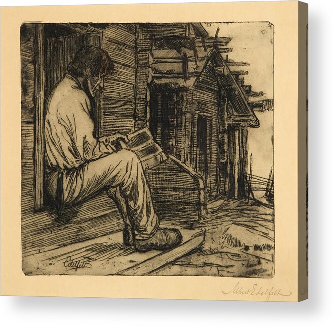 Albert Edelfelt Finnish Peasant Reading The Bible Acrylic Print featuring the painting Peasant reading the Bible by MotionAge Designs