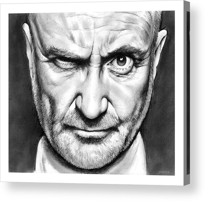 Phil Collins Acrylic Print featuring the drawing Phil Collins by Greg Joens