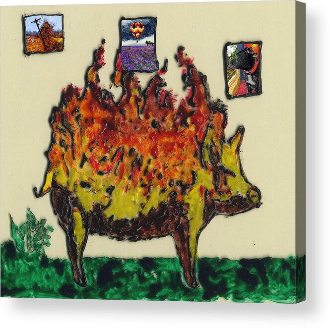 Pig Acrylic Print featuring the painting Pig Ablaze by Phil Strang