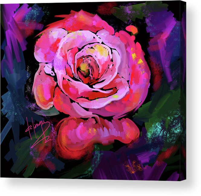 Pink- Red Acrylic Print featuring the painting Pink-Red Rose by DC Langer
