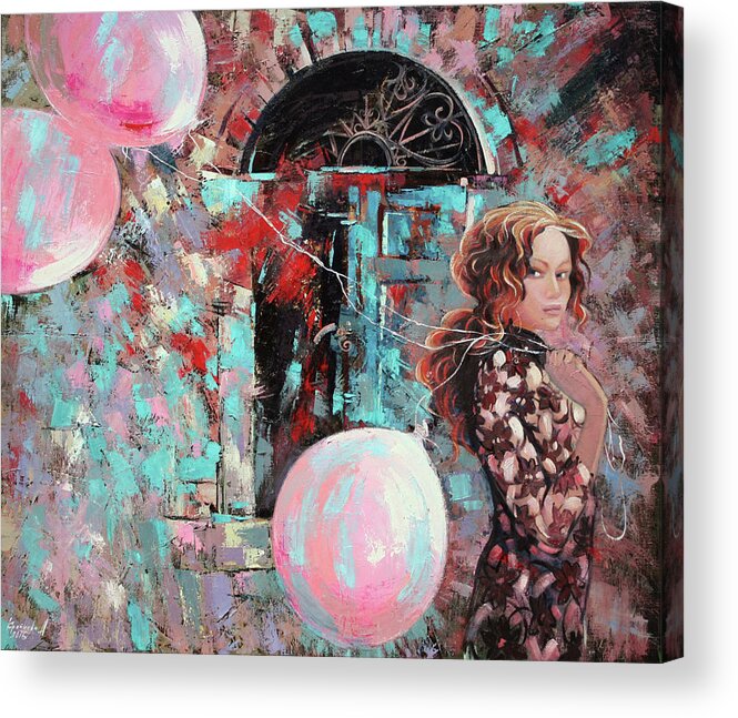 Portrait Acrylic Print featuring the painting Portrait. Pink dreams by Anastasija Kraineva
