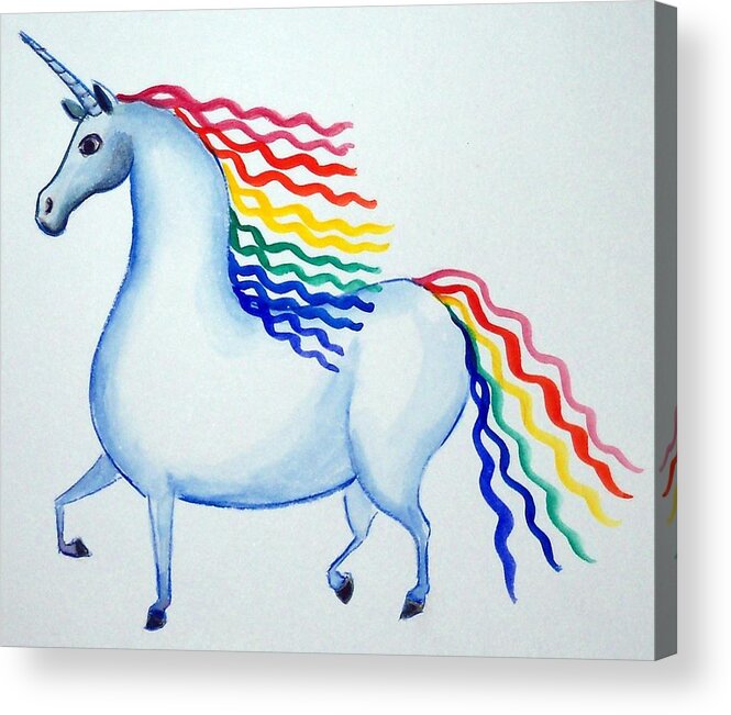 Unicorn Acrylic Print featuring the painting Rainbow Unicorn by Debbie Criswell