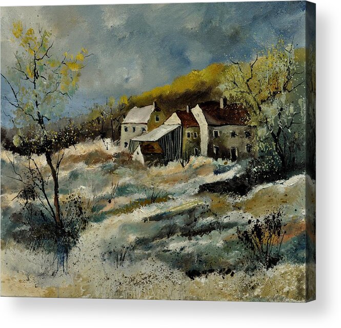 Landscape Acrylic Print featuring the painting Remote houses in the ardennes by Pol Ledent