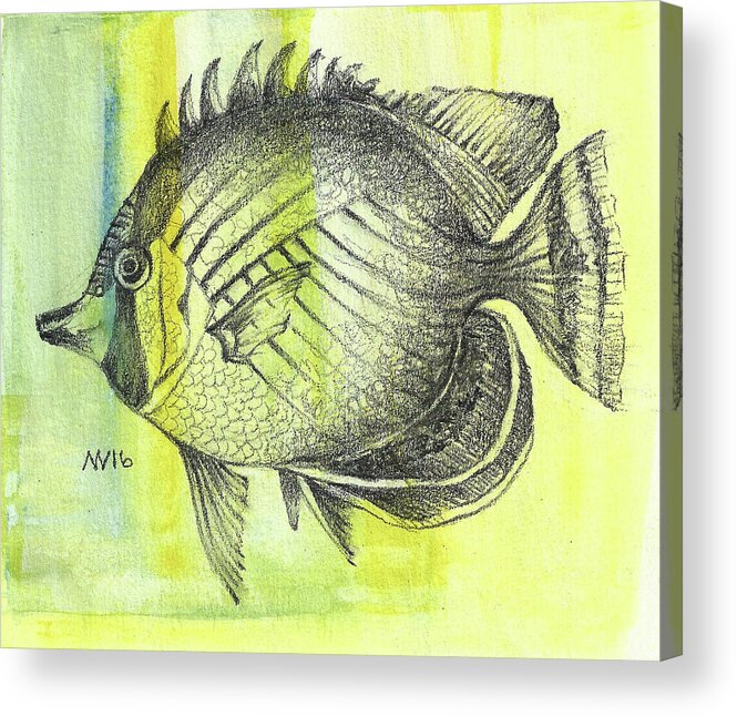 Fish Acrylic Print featuring the mixed media Round Fish by AnneMarie Welsh