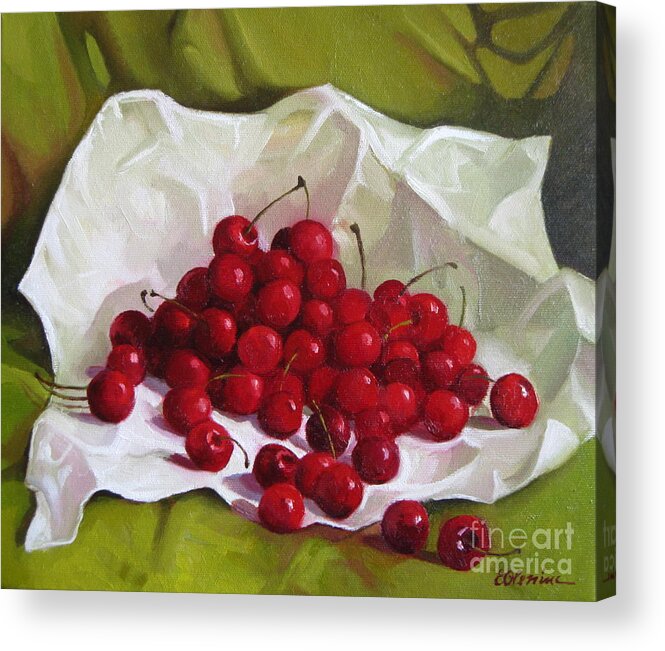 Cherries Acrylic Print featuring the painting Summer cherries by Elena Oleniuc
