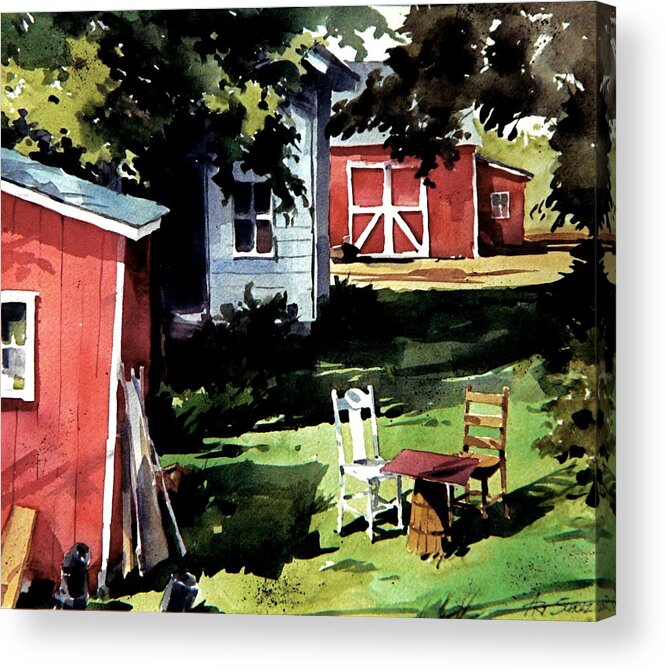 Back Yard Scene Acrylic Print featuring the painting Table For Two by Art Scholz