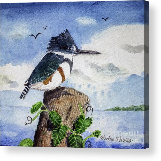 Bird Acrylic Print featuring the painting The Fisher Queen by Marlene Schwartz Massey