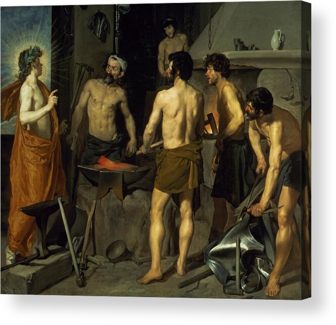 The Forge Of Vulcan Acrylic Print featuring the painting The Forge of Vulcan by Diego Velazquez