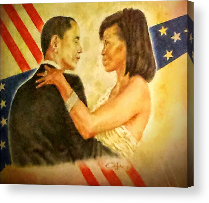 President Acrylic Print featuring the painting Barack and Michelle by G Cuffia