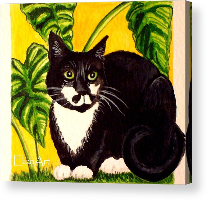 Watercolor Acrylic Print featuring the painting The Tropical Cat by Elizabeth Robinette Tyndall