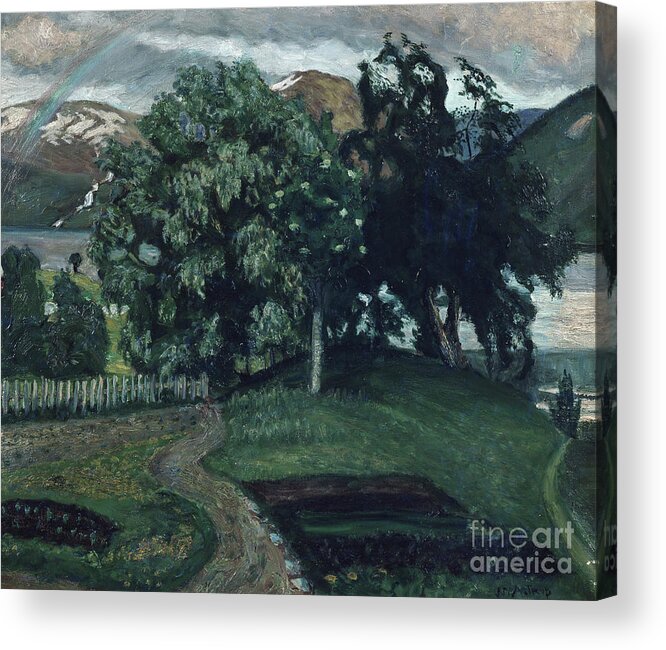  Landscape Acrylic Print featuring the painting The vicarage garden by O Vaering