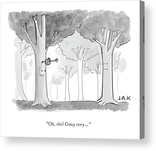 oh Acrylic Print featuring the drawing Tree tells a story to another tree. by Jason Adam Katzenstein