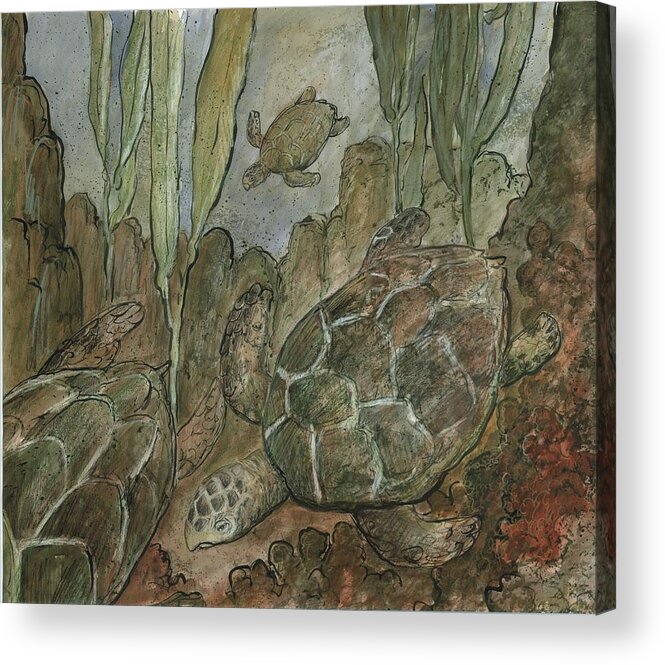 Sea Turtles Acrylic Print featuring the painting Under The Sea A Turtles Life by Gerry High