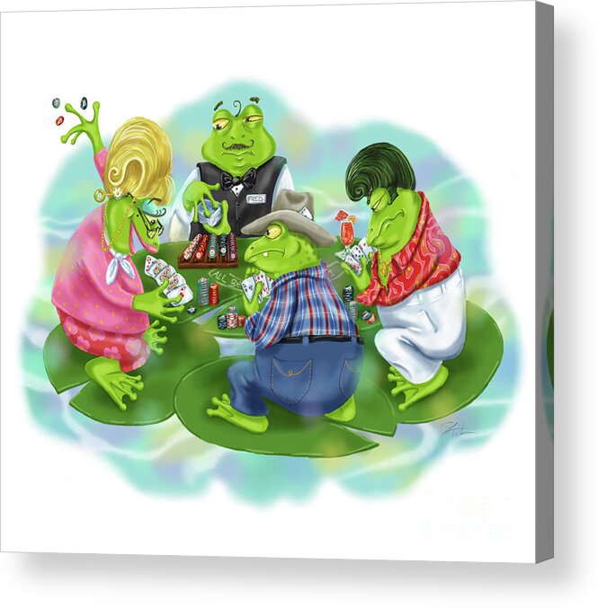 Frogs Acrylic Print featuring the mixed media Vegas Frogs Playing Poker by Shari Warren