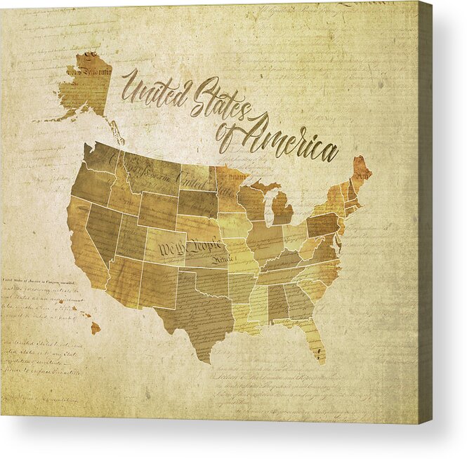 Map Acrylic Print featuring the digital art Vintage United States of America by Laura Ostrowski