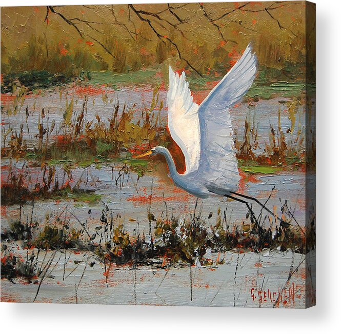 Heron Acrylic Print featuring the painting Wetland Heron by Graham Gercken