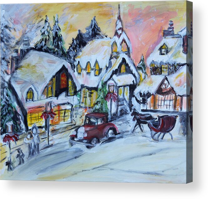 Snowy Acrylic Print featuring the painting Winter Village Scene by Denice Palanuk Wilson