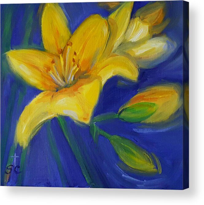 Yellow Lily Acrylic Print featuring the painting Yellow Lily by Sharon Casavant