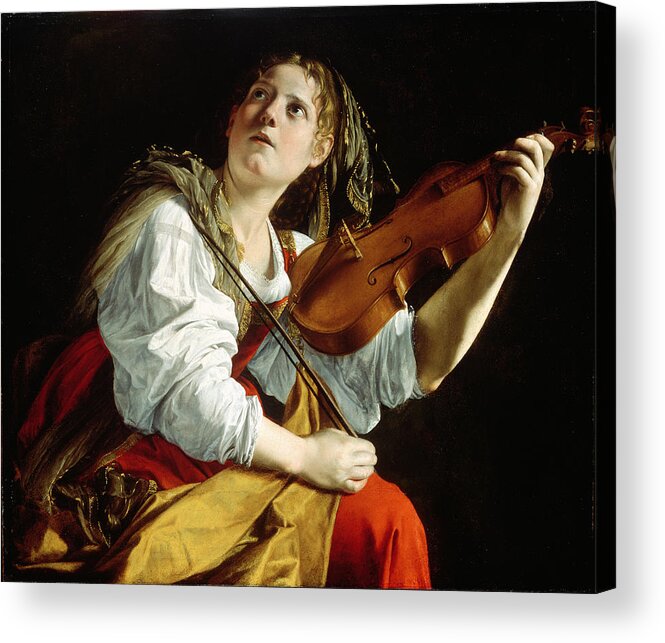 Young Acrylic Print featuring the painting Young Woman with a Violin by Orazio Gentileschi