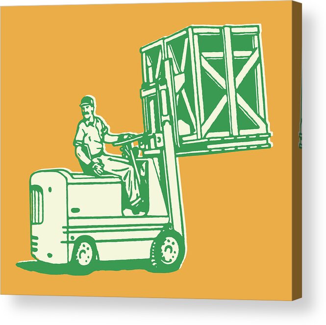 Adult Acrylic Print featuring the drawing Man on Forklift Moving Box #1 by CSA Images