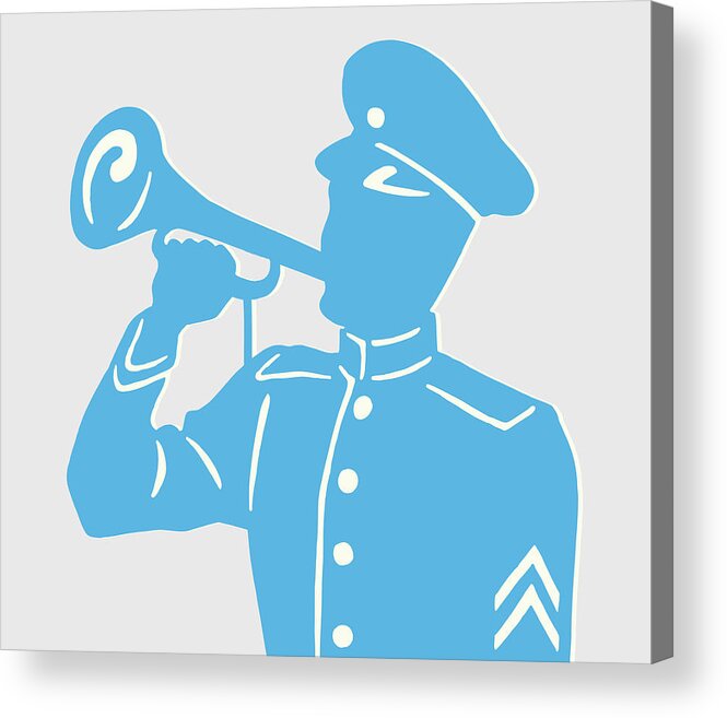 Accessories Acrylic Print featuring the drawing Soldier Blowing Horn #1 by CSA Images