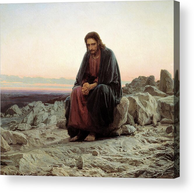 Russian Acrylic Print featuring the painting Christ in the Wilderness by Ivan Kramskoy