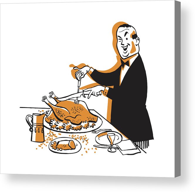 Adult Acrylic Print featuring the drawing Man Ready to Carve Holiday Turkey #4 by CSA Images