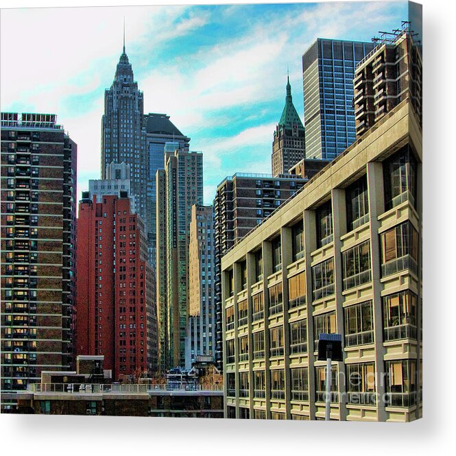 Ny Acrylic Print featuring the photograph Architecture NYC from Brooklyn Bridge by Chuck Kuhn