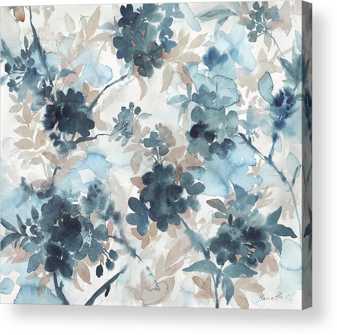 Blue Blossoms Acrylic Print featuring the mixed media Blue Blossoms by Marietta Cohen Art And Design