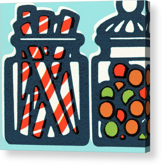 Blue Background Acrylic Print featuring the drawing Candy jars by CSA Images