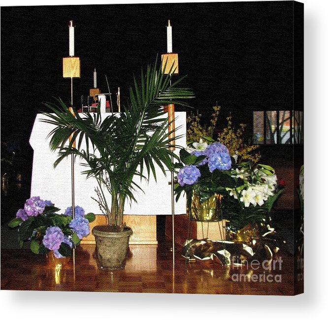 Catholic Church Altar At Easter Textured Effect Acrylic Print featuring the photograph Catholic Church Altar at Easter Textured Effect by Rose Santuci-Sofranko
