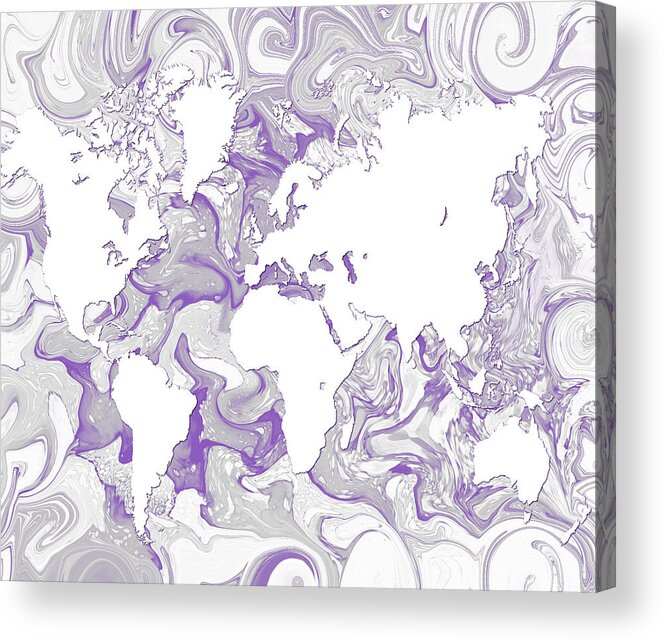 World Acrylic Print featuring the mixed media Design 142 World Map by Lucie Dumas