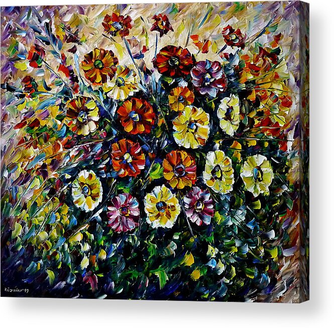 Wild Flower Painting Acrylic Print featuring the painting Gerbera Bouquet by Mirek Kuzniar