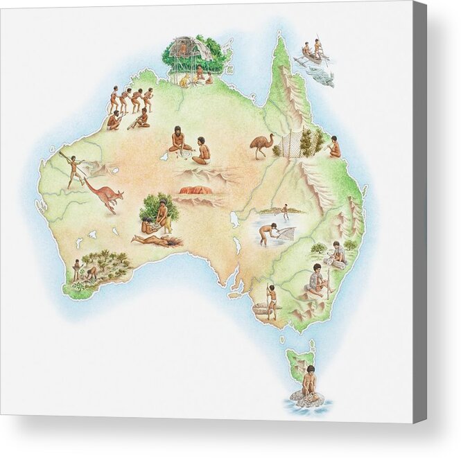 Watercolor Painting Acrylic Print featuring the digital art Illustrated Map Of Australia Showing by Dorling Kindersley