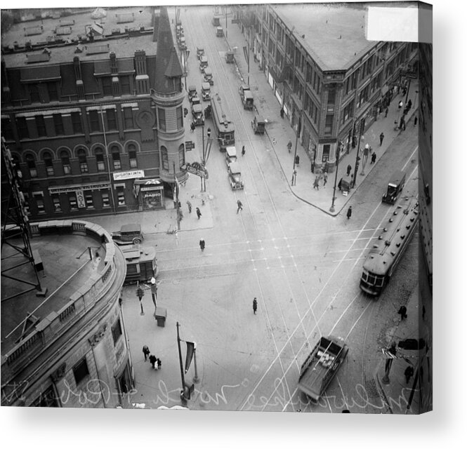 Pedestrian Acrylic Print featuring the photograph Intersection Of Milwaukee And Robey Now by Chicago History Museum