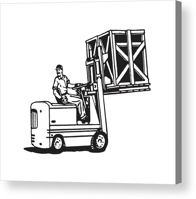 Adult Acrylic Print featuring the drawing Man on Forklift Moving Box by CSA Images