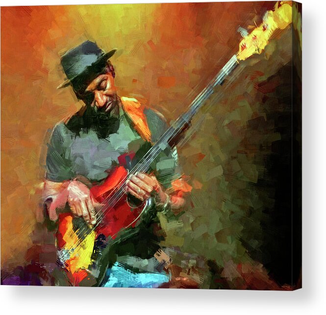 Marcus Miller Acrylic Print featuring the mixed media Marcus Miller Musician by Mal Bray