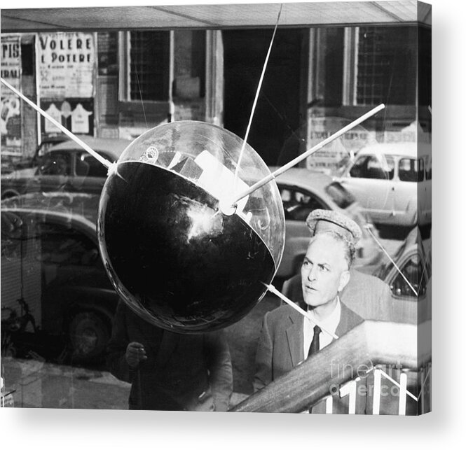 People Acrylic Print featuring the photograph Model Of Sputnik In Store Window by Bettmann
