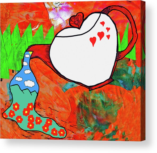 Nature Tea Pot Acrylic Print featuring the mixed media Nature Tea Pot by Wolf Heart Illustrations
