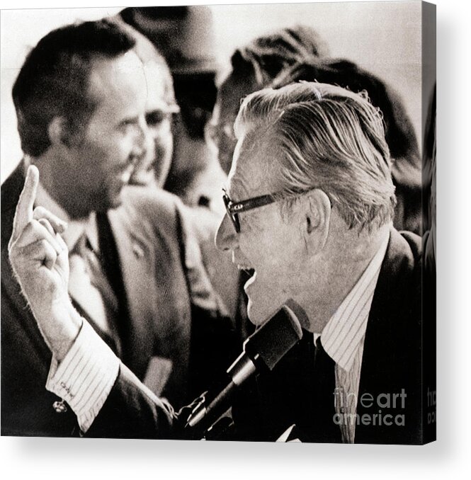 Crowd Of People Acrylic Print featuring the photograph Nelson Rockefeller Flips Off Hecklers by Bettmann