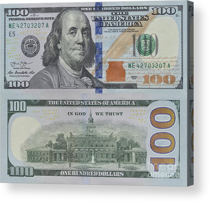 One Hundred Us Dollar Banknote Front And Back Acrylic Print by