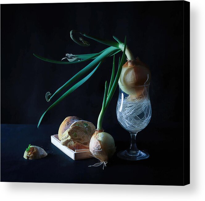 Sprouted Acrylic Print featuring the photograph Onion & Bread by Fangping Zhou