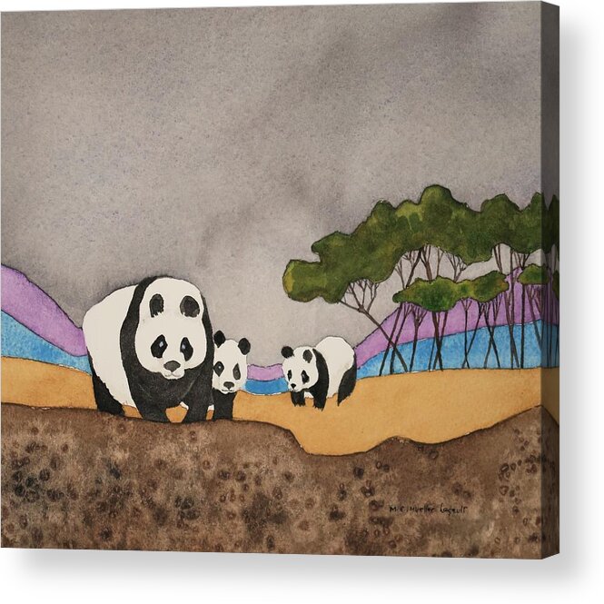 Panda Acrylic Print featuring the painting Panda-monium by Mary Ellen Mueller Legault