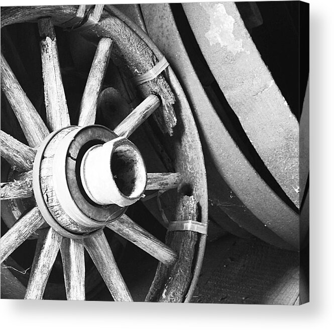Wheel Acrylic Print featuring the photograph Rustic Wooden Wheel by Tina M Daniels  Whiskey Birch Studios
