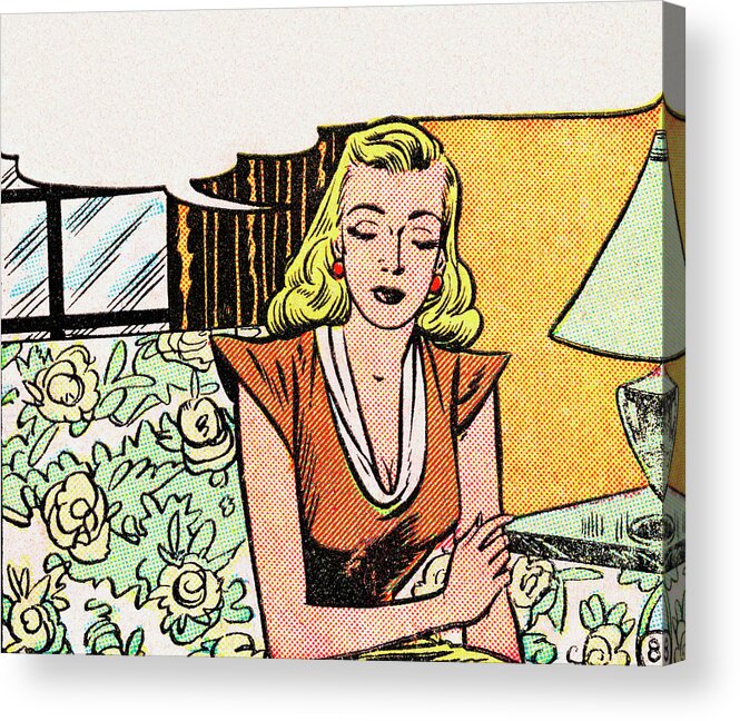 Adult Acrylic Print featuring the drawing Sad Woman with Thought Bubble by CSA Images