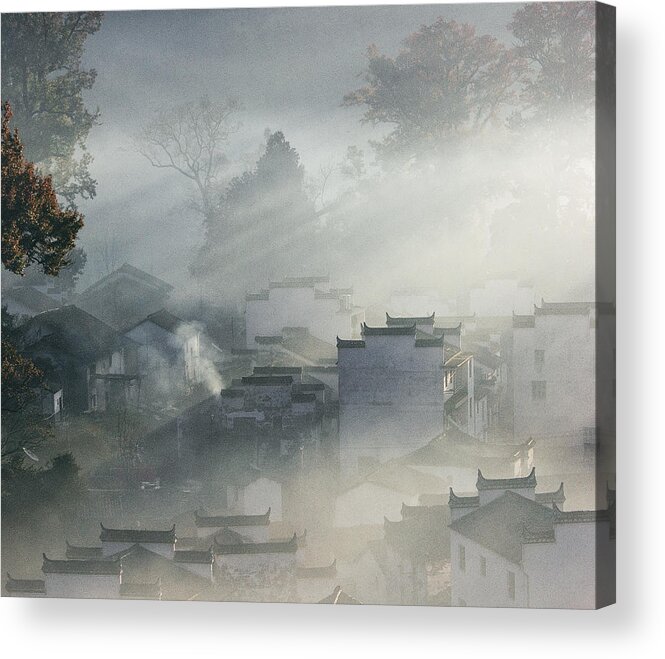 Autumnï¼Œfogï¼Œbuilding Acrylic Print featuring the photograph Shicheng Dawn by Robot Boy Zxz