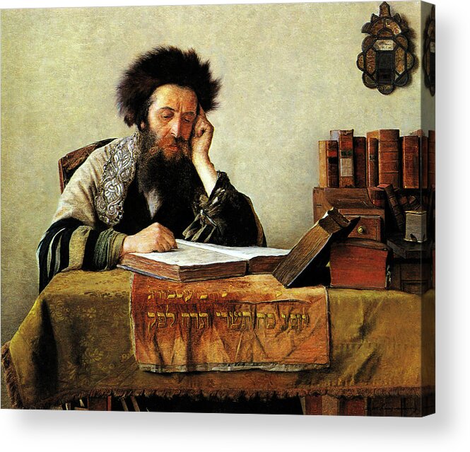 Portrait Acrylic Print featuring the painting Studying the Talmud by Isidor Kaufmann