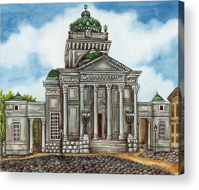 Synagogue Warsaw Exterior Acrylic Print featuring the painting Synagogue Warsaw Exterior by Andrea Strongwater